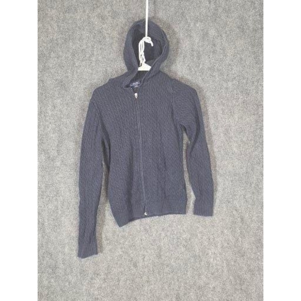 Mens Medium Sweater Hoodie Full Zip Navy Blue Cable Knit Jacket Nautica‎